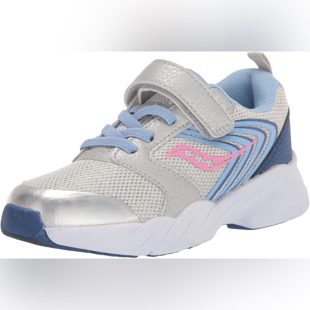 Saucony Little girls Wind FST LTT Silver/Blue/Pink Sz 2